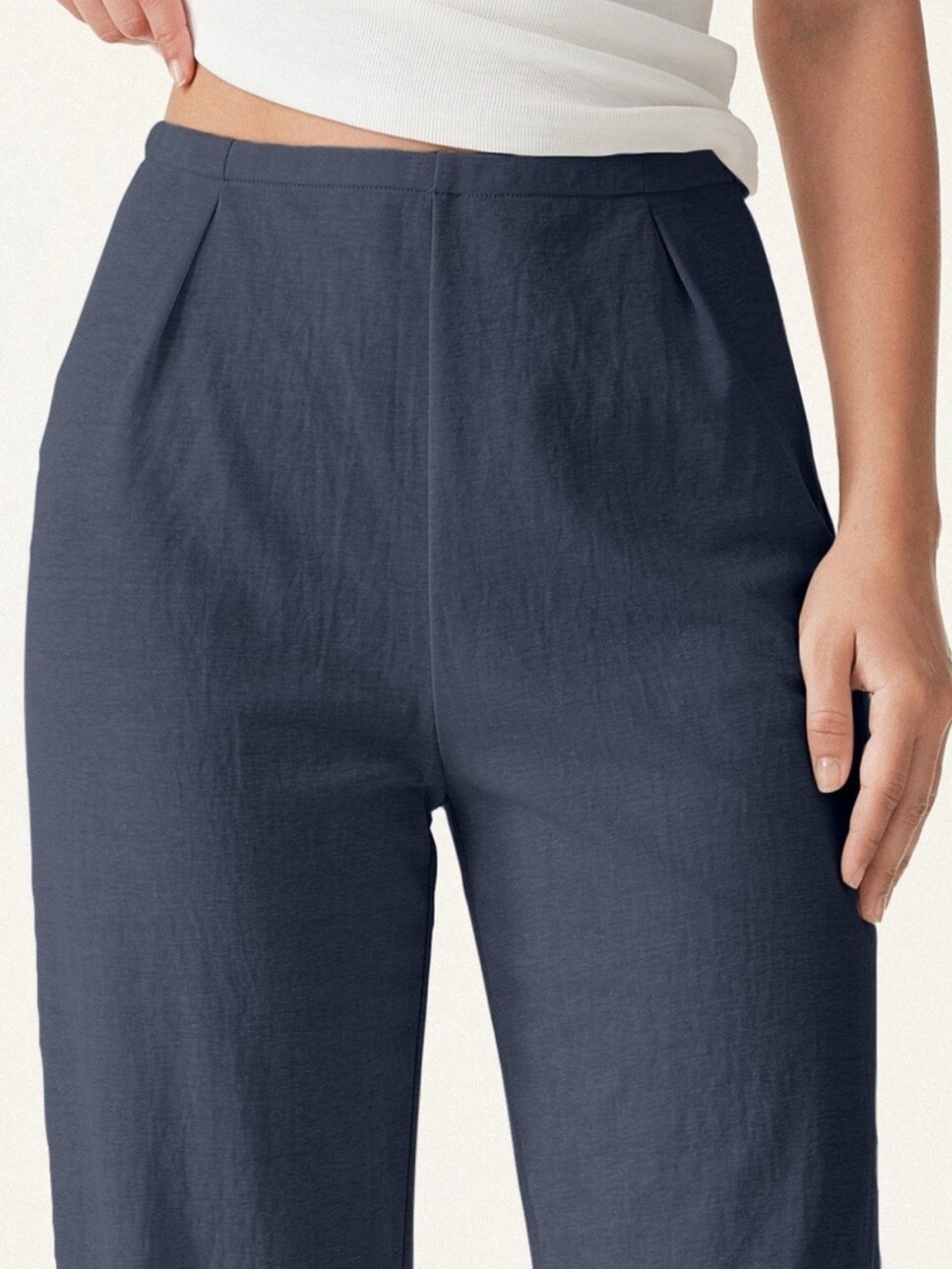 NWT OGL Cotton Linen Wrinkle-resistant Mid Rise Straight Leg Pant in Navy - Picture 2 of 3